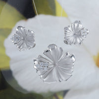 Gorgeous Large Hawaiian Hibiscus Necklace and Earring, Official Hawaii State Flower, Sterling Silver Hibiscus CZ Pendant N6135S Mom Gift