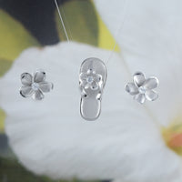 Beautiful Hawaiian Plumeria Slipper Necklace and Earring, Sterling Silver Sandal Flip-Flop CZ Charm Pendant, N6140S Birthday Mom Gift