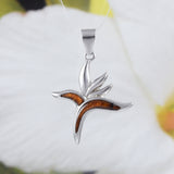 Unique Hawaiian Genuine Koa Wood Bird of Paradise Necklace, Sterling Silver Bird of Paradise Pendant, N8499 Birthday Valentine Mom Gift