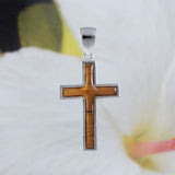 Gorgeous Hawaiian Large Genuine Koa Wood Cross Necklace, Sterling Silver Cross Pendant, N8518 Birthday Christmas Mom Gift