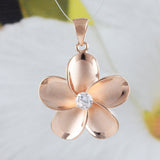 Beautiful Hawaiian Large Plumeria Necklace, Sterling Silver Rose-Gold Plated Plumeria Flower CZ Pendant, N8545 Birthday Valentine Mom Gift