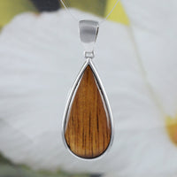 Beautiful Hawaiian Genuine Koa Wood Rain Drop Necklace, Sterling Silver Koa Wood Rain Drop Pendant, N9146 Birthday Mom Christmas Gift