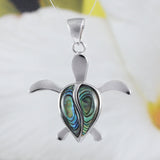 Unique Hawaiian Large Genuine Paua Shell Sea Turtle Necklace, Sterling Silver Abalone MOP Turtle Pendant, N8530 Valentine Birthday Mom Gift
