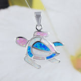 Unique Gorgeous Hawaiian Tri-color Opal Sea Turtle Necklace, Sterling Silver Blue White Pink Opal Turtle Pendant, N8367 Birthday Mom Gift