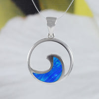 Unique Hawaiian Blue Opal Ocean Wave Necklace, Sterling Silver Blue Opal Wave Pendant, N8383 Birthday Mom Valentine Gift, Island Jewelry