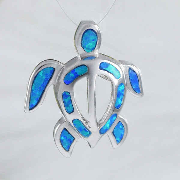 Unique Beautiful Hawaiian Blue Opal Sea Turtle Necklace, Sterling Silver Blue Opal Turtle Pendant, N8374 Birthday Mom Wife Valentine Gift