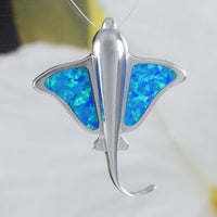 Unique Beautiful Hawaiian Blue Opal Stingray Necklace, Sterling Silver Blue Opal Sting Ray Pendant, N8377 Birthday Valentine Mom Gift