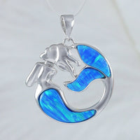 Unique Stunning Hawaiian Blue Opal Mermaid Necklace, Sterling Silver Blue Opal Mermaid Pendant, N8384 Birthday Mom Gift, Statement PC