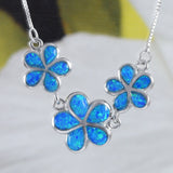 Beautiful Hawaiian 3 Blue Opal Plumeria Necklace, Past Present & Future, Sterling Silver Opal 3 Plumeria Necklace, N8389 Birthday Mom Gift