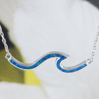 Unique Hawaiian Blue Opal Ocean Wave Necklace, Sterling Silver Blue Opal Wave Necklace, N8390 Birthday Mom Christmas Gift, Island Jewelry