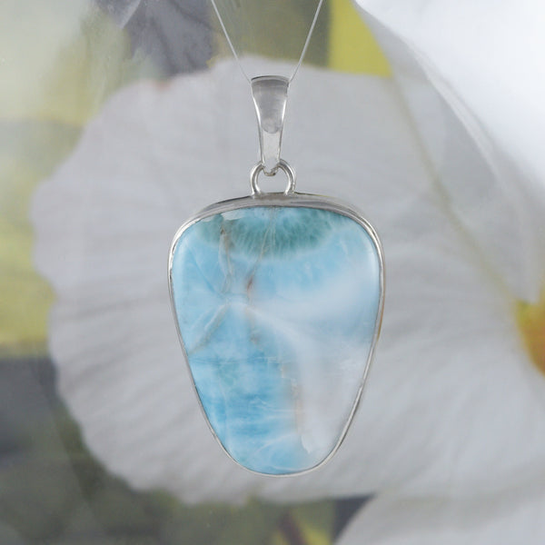 Unique Gorgeous Hawaiian X-Large Genuine Larimar Necklace, Sterling Silver Natural Larimar Pendant, N8493 Birthday Mom Gift, Statement PC