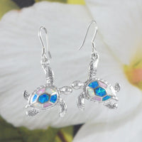 Gorgeous Hawaiian Large Tri-color Opal Sea Turtle Earring, Sterling Silver Opal Turtle Dangle Earring, E8401 Valentine Birthday Mom Gift
