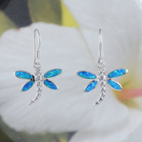 Beautiful Hawaiian Large Blue Opal Dragonfly Earring, Sterling Silver Blue Opal Dragonfly Dangle Earring, E6146 Birthday Valentine Mom Gift