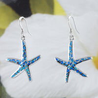 Unique Gorgeous Hawaiian Large  Blue Opal Starfish Earring, Sterling Silver Blue Opal Starfish Dangle Earring, E8408 Birthday Wife Mom Gift