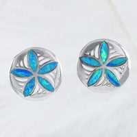 Unique Exquisite Hawaiian Blue Opal Sand Dollar Earring, Sterling Silver Opal Sand Dollar Stud Earring, E8409 Valentine Birthday Mom Gift