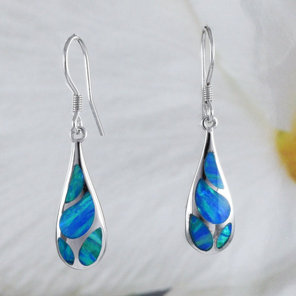 Gorgeous Hawaiian Blue Opal Rain Drop Earring, Sterling Silver Blue Opal Rain-Drop Dangle Earring, E8416 Statement PC, Birthday Mom Gift