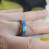 Unique Stunning Hawaiian Genuine KOA Wood Blue Opal Tungsten Band Ring, Anniversary Birthday Valentine Gift, R2379 Statement PC