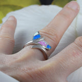 Unique Beautiful Hawaiian Large Tri-color Opal Whale Tail Ring, Sterling Silver Opal Whale Tail Ring, R2380 Birthday Mom Valentine Gift