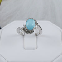 Gorgeous Hawaiian Genuine Larimar Ring, Sterling Silver Natural Larimar CZ Ring, R2386 Birthday Mom Wife Valentine Anniversary Gift