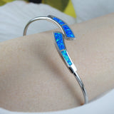 Unique Gorgeous Hawaiian Blue Opal Ocean Wave Bangle Bracelet, Sterling Silver Blue Opal Inlay Bracelet, B3303 Birthday Gift, Statement PC