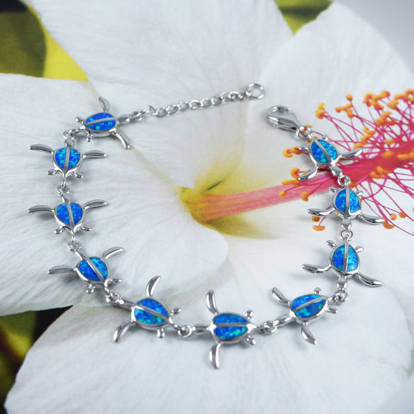 Gorgeous Hawaiian Large Blue Opal Sea Turtle Bracelet, Sterling Silver Blue Opal Turtle Bracelet, B3306 Birthday Mom Gift, Statement PC