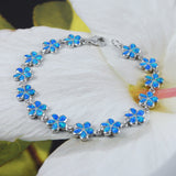 Beautiful Hawaiian Blue Opal Plumeria Bracelet, Sterling Silver Blue Opal Plumeria Bracelet, B3307 Birthday Mom Wife Valentine Gift