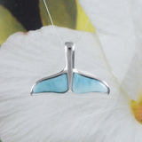 Unique Hawaiian Genuine Larimar Whale Tail Necklace, Sterling Silver Larimar Whale Tail Pendant, N8445 Birthday Valentine Wife Mom Gift