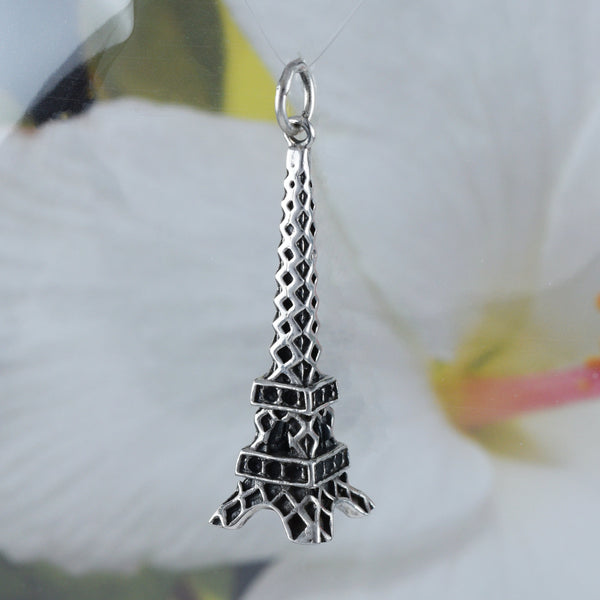 Unique X-Large 3D Tall Eiffel Tower Necklace, Sterling Silver Eiffel Tower Charm Pendant, N8593 Birthday Valentine Wife Mom Gift