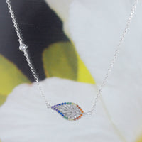 Beautiful Hawaiian Rainbow Maile Leaf Necklace, Sterling Silver Multi-Color Stone Maile Leaf Necklace, N8543 Birthday Mom Valentine Gift