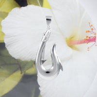 Gorgeous Hawaiian X-Large 3D Fish Hook Necklace, Sterling Silver Fish Hook Pendant N8562 Statement PC, Birthday Valentine Father's Day Gift