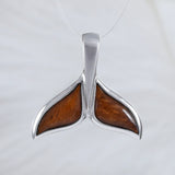 Beautiful Hawaiian Genuine Koa Wood Whale Tail Necklace, Sterling Silver Koa Wood Whale Tail Pendant, N8522 Birthday Valentine Wife Mom Gift