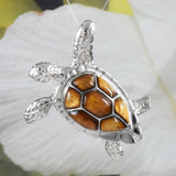 Unique Hawaiian X-Large Genuine Koa Wood Sea Turtle Necklace, Sterling Silver Koa Wood Turtle Pendant, N8501 Birthday Valentine Mom Gift
