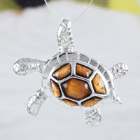 Unique Hawaiian Genuine Koa Wood Sea Turtle Necklace, Sterling Silver Koa Wood Turtle Pendant, N8503 Birthday Valentine Wife Mom Gift