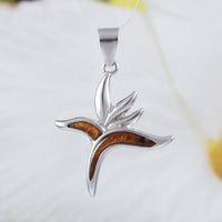 Unique Hawaiian Genuine Koa Wood Bird of Paradise Necklace, Sterling Silver Bird of Paradise Pendant, N8499 Birthday Valentine Mom Gift