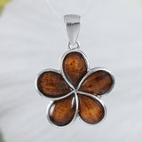 Beautiful Hawaiian Genuine Koa Wood Plumeria Necklace, Sterling Silver Koa Wood Plumeria Flower Pendant, N8512 Birthday Valentine Mom Gift