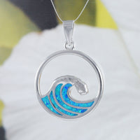 Unique Hawaiian Blue Opal Ocean Wave Necklace, Sterling Silver Blue Opal Wave Pendant, N8381 Birthday Mom Christmas Gift, Island Jewelry