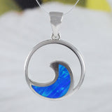 Unique Hawaiian Blue Opal Ocean Wave Necklace, Sterling Silver Blue Opal Wave Pendant, N8383 Birthday Mom Valentine Gift, Island Jewelry