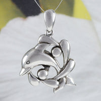 Unique Hawaiian Dolphin Necklace, Sterling Silver Leaping Dolphin Pendant, N8613 Birthday Valentine Wife Mom Gift, Island Jewelry
