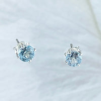 Beautiful Hawaiian Genuine Blue Topaz Round Cut Earring, Sterling Silver Round Blue Topaz Stud Earring, E8653 Birthday Valentine Mom Gift