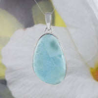 Unique Gorgeous Hawaiian X-Large Genuine Larimar Necklace, Sterling Silver Natural Larimar Pendant, N8492 Birthday Mom Gift, Statement PC