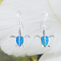 Beautiful Hawaiian Blue Opal Sea Turtle Earring, Sterling Silver Blue Opal Turtle Dangle Earring, E8407 Valentine Birthday Mom Gift