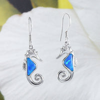 Beautiful Hawaiian Blue Opal Seahorse Earring, Sterling Silver Blue Opal Sea Horse Dangle Earring, E8411 Birthday Valentine Mom Gift