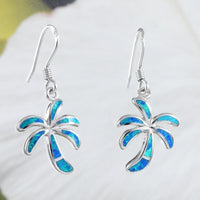 Stunning Hawaiian Blue Opal Palm Tree Earring, Sterling Silver Blue Opal Palm Tree Dangle Earring, E8420 Birthday Mom Christmas Gift