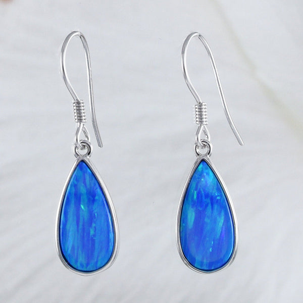 Gorgeous Hawaiian Blue Opal Rain Drop Earring, Sterling Silver Blue Opal Rain-Drop Dangle Earring, E8415 Statement PC, Birthday Mom Gift