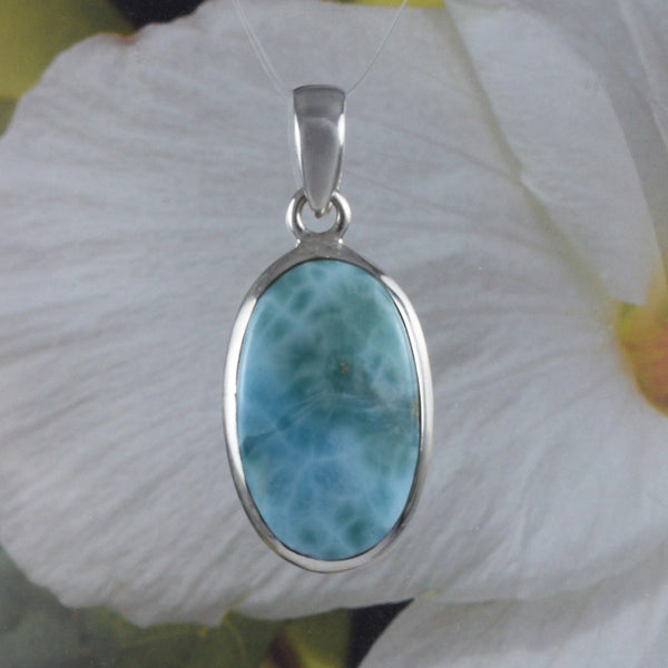 Unique Hawaiian Large Genuine Larimar Necklace, Sterling Silver Oval-Cut Natural Larimar Pendant, N8731 Valentine Birthday Mom Gift