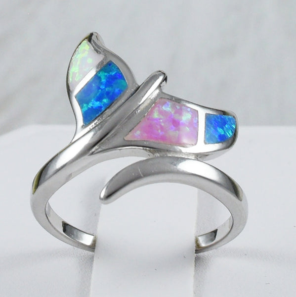 Unique Beautiful Hawaiian Large Tri-color Opal Whale Tail Ring, Sterling Silver Opal Whale Tail Ring, R2380 Birthday Mom Valentine Gift