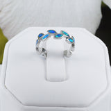 Unique Beautiful Hawaiian Blue Opal Maile Leaf Ring, Sterling Silver Blue Opal Maile Leaf Eternity Band Ring, R2381 Birthday Mom Wife Gift
