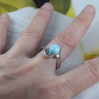 Gorgeous Hawaiian Genuine Larimar Ring, Sterling Silver Natural Larimar CZ Ring, R2386 Birthday Mom Wife Valentine Anniversary Gift