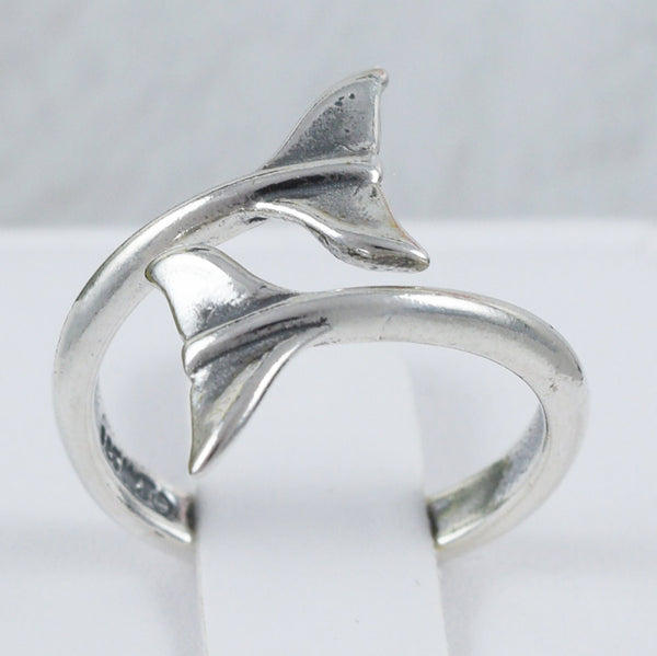 Beautiful Hawaiian 2 Dolphin Tail Ring, Sterling Silver Dolphin Tail Ring, R2389 Birthday Anniversary Mom Valentine Gift