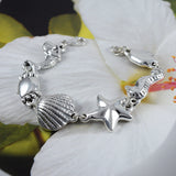 Unique Gorgeous Hawaiian X-Large Starfish Seahorse Seashell Mermaid Crab Bracelet, Sterling Silver Sealife Bracelet, B3304 Birthday Mom Gift